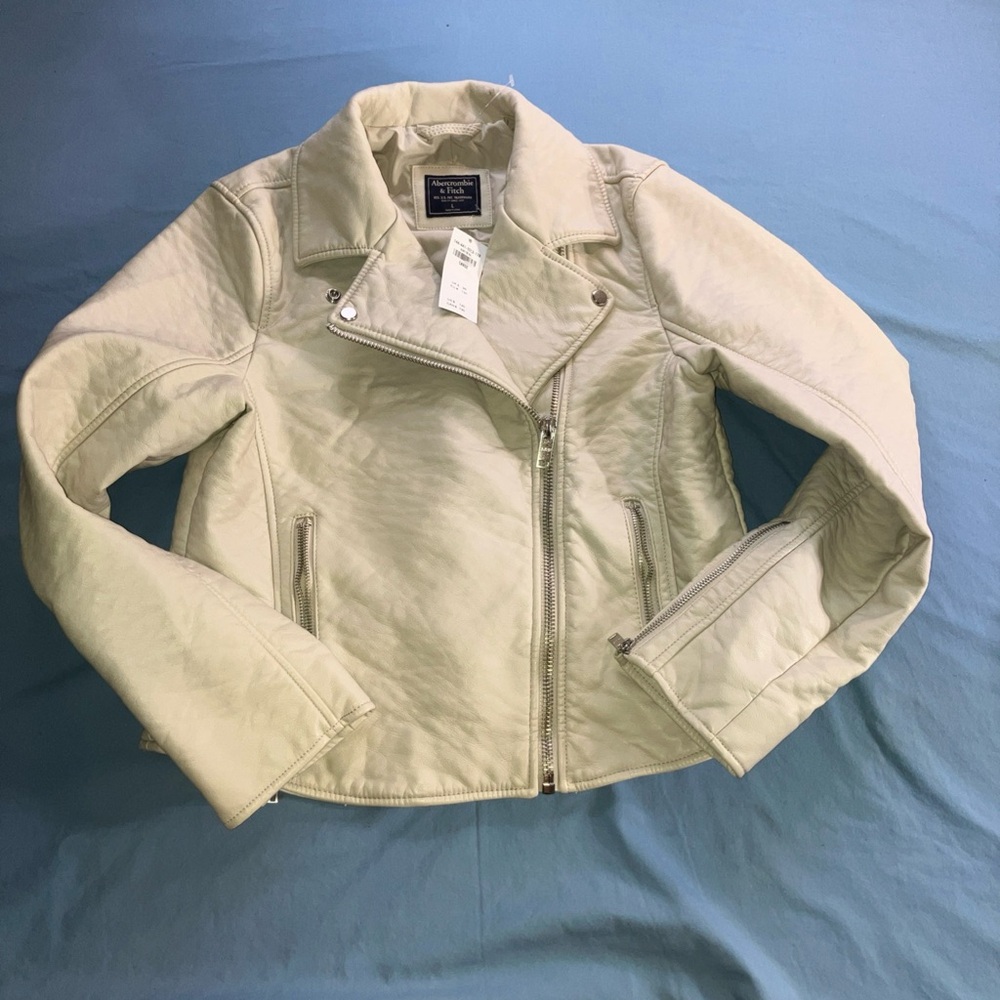 Abercrombie & Fitch Women's Off-White Leather Jacket